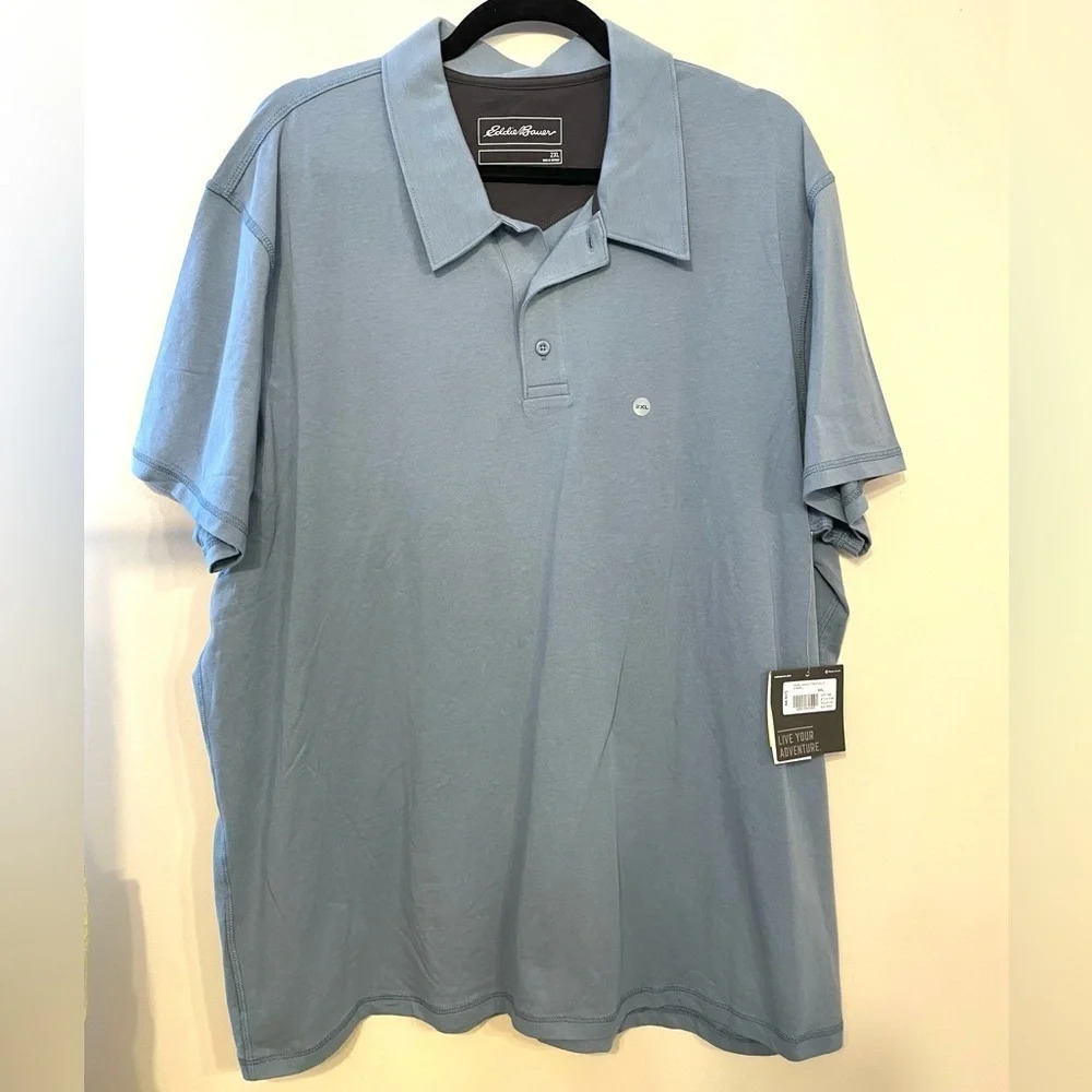 Eddie Bauer | Men's Blue Lookout Polo FreeDry Size 2XL NWT Cotton Spandex Golf